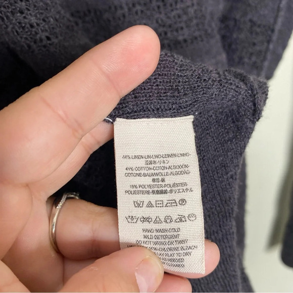 Free People Black Open Knit Linen Blend Wild Horses Henley Sweater Top Size XS - Picture 10 of 11